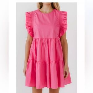 English Factory pink ruffle babydoll mini dress NEW‎ Medium